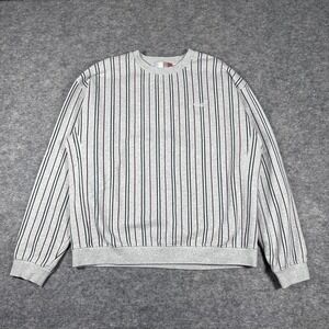 Kith Mens L SS22 Striped Crewneck Sweatshirt Grey Script Logo Pullover